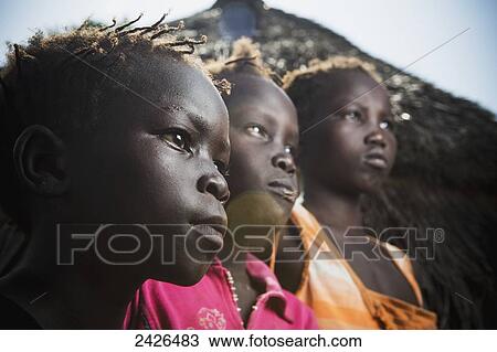 Stock Image - Children of the Nuer tribe, close to Gambella in Western Ethiopia; Ethiopia. Fotosearch