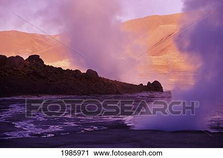 Chile, Late Afternoon Lighting; Atacama Desert, Steam rising from soil, El Tatio Geysers View Large Photo Image Stock Image - Chile, Late Afternoon Lighting; Atacama Desert, Steam rising from soil, El Tatio Geysers. Fotosearch