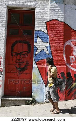 Chile, Man walking past mural with Chilean flag on it; Valparaiso View Large Photo Image Stock Photo - Chile, Man walking past mural with Chilean flag on it; Valparaiso. Fotosearch