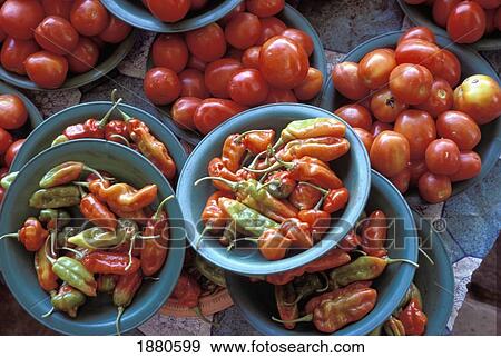 Chilies And Tomatoes In Nadi Market, Close Up View Large Photo Image Stock Photo - Chilies And Tomatoes In Nadi Market, Close Up. Fotosearch
