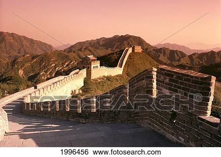 China, Beijing, Great Wall Of China Golden Hue, Shadows Cast On Walkway, Misty Pink Sky A72G View Large Photo Image Stock Photograph - China, Beijing, Great Wall Of China Golden Hue, Shadows Cast On Walkway, Misty Pink Sky A72G. Fotosearch