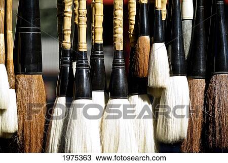 Stock Image - China, Beijing, Horsehair Calligraphy Brushes.. Fotosearch