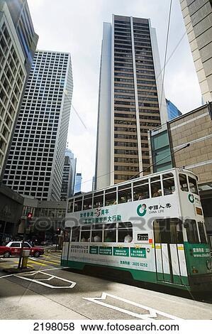 Stock Photo - China, Double-decker tram; Hong Kong Island. Fotosearch