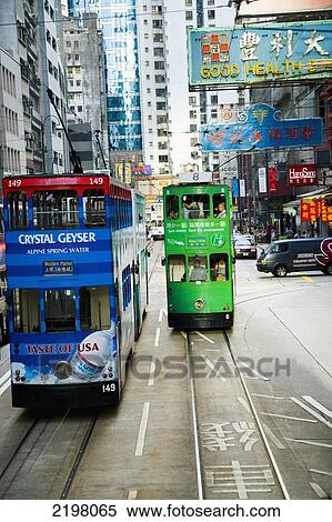 China, Double-decker trams; Hong Kong Island View Large Photo Image Stock Photography - China, Double-decker trams; Hong Kong Island. Fotosearch