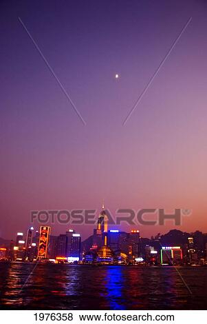 Stock Photo - China, Dusk over Hong Kong Island; Hong Kong. Fotosearch