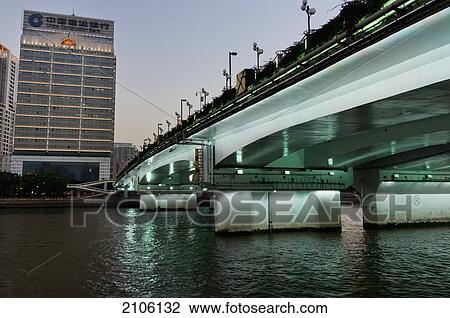Stock Image - China, Guangdong, River bridge; Guangzhou. Fotosearch