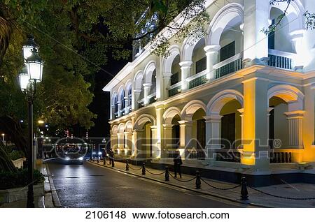 China, Guangdong, Shamian Island; Guangzhou, Building illuminated at night View Large Photo Image Stock Photo - China, Guangdong, Shamian Island; Guangzhou, Building illuminated at night. Fotosearch