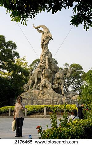 Stock Photography - China Guangzhou Canton Yuexiu Park 5 Rams Statue. Fotosearch