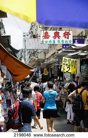 Stock Photograph - China, Hong Kong, Street market on south Tung Choi street; Kowloon. Fotosearch