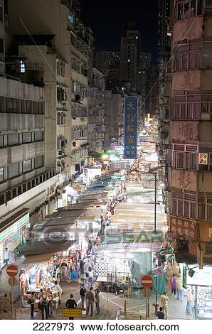 China, Hong Kong, Temple Street Night Market, Elevated View. View Large Photo Image Stock Image - China, Hong Kong, Temple Street Night Market, Elevated View.. Fotosearch