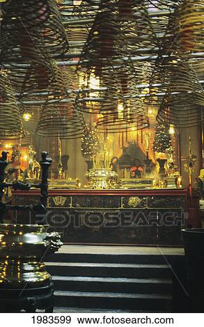 Stock Photo - China, Interior of Man Mo Temple; Hong Kong. Fotosearch