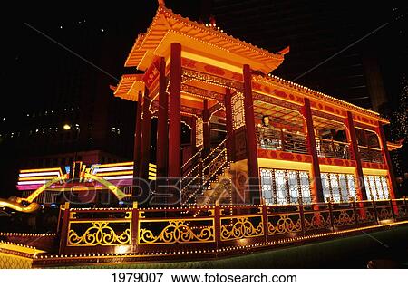 Stock Photo - China, Island Electric Light Show with neon trims; Hong Kong. Fotosearch