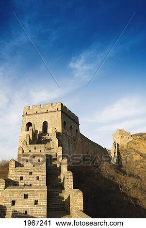 Stock Image - China, Jinshanling, The Great Wall Of China Along Hilltops, Afternoon Sunlight.. Fotosearch