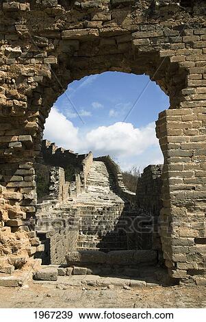 Stock Photo - China, Jinshanling, The Great Wall Of China, View Of Stairs Ascending From Brick Arch Along Wall.. Fotosearch