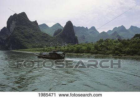 China, Junkboat moving along Li River; Guilin View Large Photo Image Stock Image - China, Junkboat moving along Li River; Guilin. Fotosearch