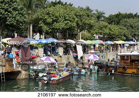 Stock Photo - China, Market at Saikung fishing port; Hong Kong. Fotosearch