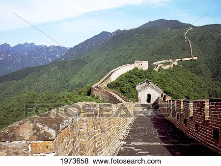 China, Mu Tian Yu, The Great Wall Of China, Overview Of Meandering Wall From Above View Large Photo Image Stock Photo - China, Mu Tian Yu, The Great Wall Of China, Overview Of Meandering Wall From Above. Fotosearch