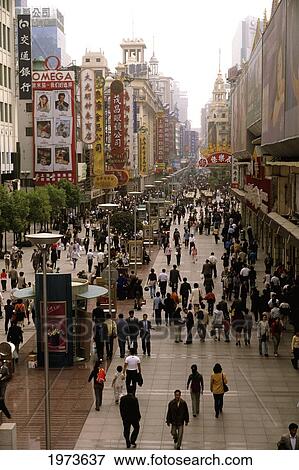 Stock Photo - China, Shanghai, Famous Nanjing Road For Shopping.. Fotosearch