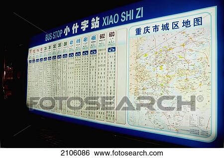 China, Sichuan, Map at bus stop; Chongqing View Large Photo Image Stock Photograph - China, Sichuan, Map at bus stop; Chongqing. Fotosearch