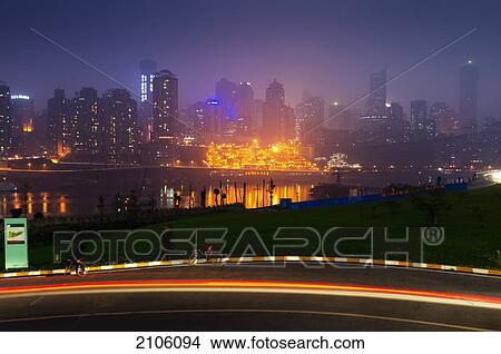 China, Sichuan, Skyline at night; Chongqing View Large Photo Image Picture - China, Sichuan, Skyline at night; Chongqing. Fotosearch