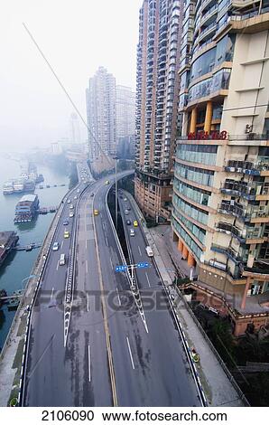 Stock Image - China, Sichuan, Urban highway; Chongqing. Fotosearch
