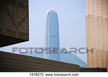 Stock Image - China, View Of Airport Express Building And Corporate Office From Hong Museum Of Art; Hong Kong. Fotosearch