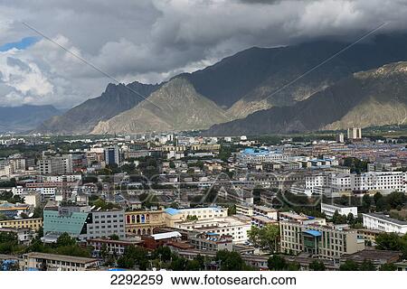 China, Xizang, Lhasa, Mountains surrounding city View Large Photo Image Stock Photo - China, Xizang, Lhasa, Mountains surrounding city. Fotosearch