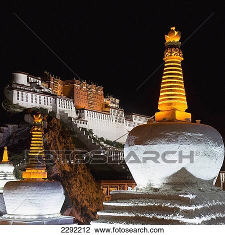Stock Image - China, Xizang, Lhasa, Potala Palace at night. Fotosearch