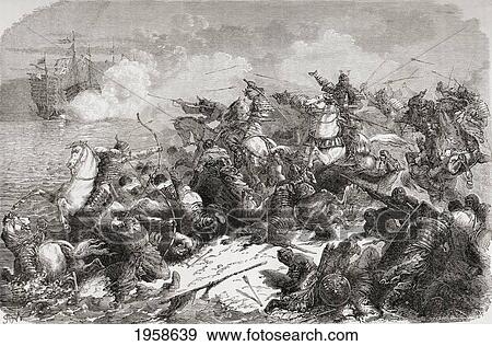 Stock Photo - Chinese Attempted Invasion Of Japan In The 13Th Century. From El Mundo En La Mano, Published 1878.. Fotosearch