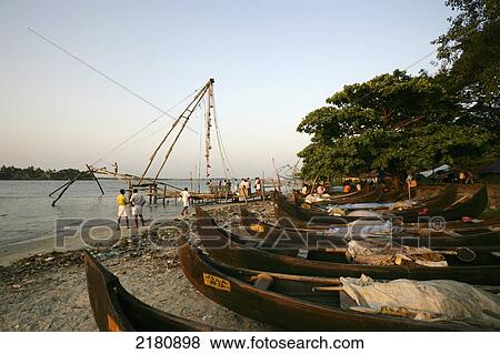 Stock Photo - Chinese fishing nets on the Arabian Sea, Malabar coast; Fort Kochi, Kerala, India. Fotosearch