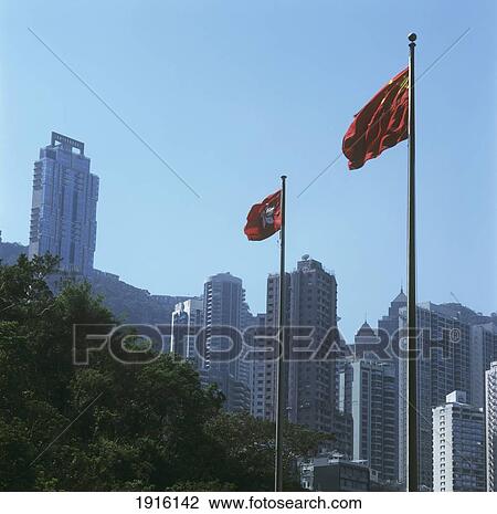 Chinese Flag & Hong Kong Skyline View Large Photo Image Stock Image - Chinese Flag & Hong Kong Skyline. Fotosearch