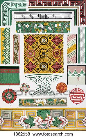 Stock Photo - Chinese No 3 Plate Lxi From The Grammar Of Ornament By Owen Jones Published By Day & Son London 1865. Fotosearch