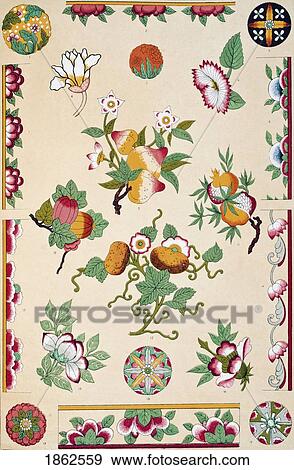 Stock Photo - Chinese No 4 Plate Lxii From The Grammar Of Ornament By Owen Jones Published By Day & Son London 1865. Fotosearch