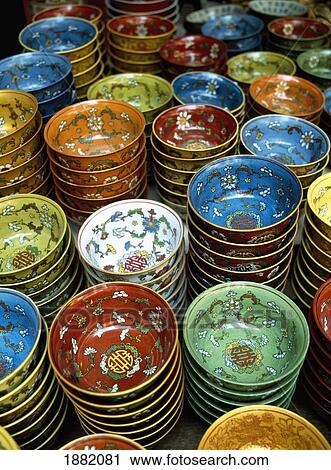 Chinese Porcelain Bowls For Sale In Antiques Market View Large Photo Image Stock Image - Chinese Porcelain Bowls For Sale In Antiques Market. Fotosearch