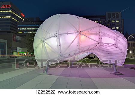 Stock Image - Chinook Arc by Joe O'Connell and Blessing Hancock built by Creative Machines, Barb Scott Park; Calgary, Alberta, Canada. Fotosearch
