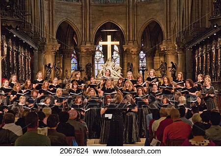 Picture - Choir Performing During A Mass In Notre Dame De Paris Cathedral, Paris, France. Fotosearch