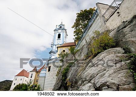 Stock Image - Chorherrenstift church, Duernstein in Wachau, Lower Austria, Austria. Fotosearch