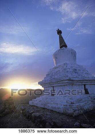 Chorten At Dusk Above Ganden Monastery View Large Photo Image Stock Photography - Chorten At Dusk Above Ganden Monastery. Fotosearch