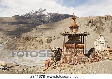 Stock Photo - Chorten (Stupa) On Kali Gandaki River; Tangbe, Upper Mustang Valley, Nepal. Fotosearch