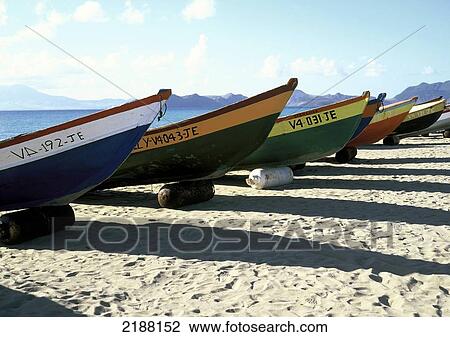 Stock Image - Chris Caldicott/Axiom Boats On Beach Nevis Caribbean. Fotosearch