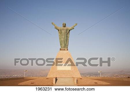 Stock Image - Christ Of The Peace Statue Atop El Morro, Arica, Arica And Parinacota Region, Chile. Fotosearch