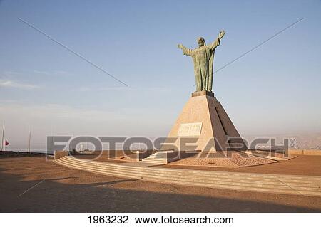 Stock Image - Christ Of The Peace Statue Atop El Morro, Arica, Arica And Parinacota Region, Chile. Fotosearch