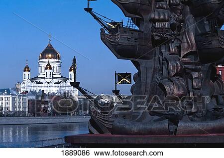 Stock Photograph - Christ The Savior Cathedral And Monument Of Peter The Great. Fotosearch
