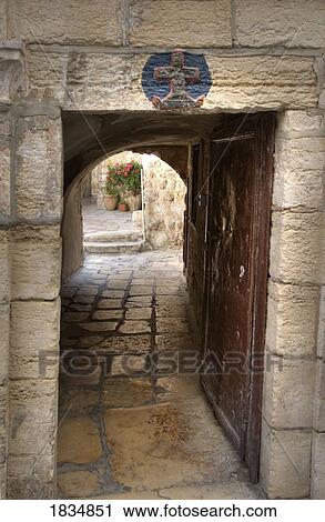 Stock Image - Christian Quarter, Jerusalem, Israel; Stone Doorway In Ancient City. Fotosearch