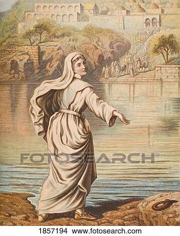Picture - Christiana Entering The River. From The Book The Pilgrim's Progress By John Bunyan, From Late 19Th Century Edition.. Fotosearch