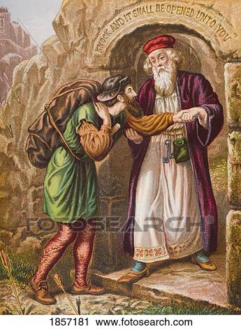 Stock Image - Christian's Arrival At The Wicket Gate. From The Book The Pilgrim's Progress By John Bunyan, From Late 19Th Century Edition.. Fotosearch
