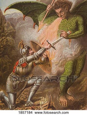 Picture - Christian's Conflict With Apollyon. From The Book The Pilgrim's Progress By John Bunyan, From Late 19Th Century Edition.. Fotosearch