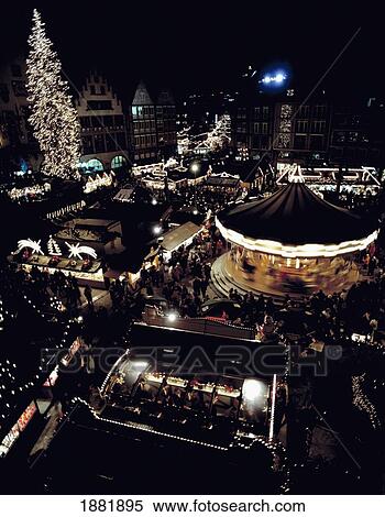 Christmas Market At Night, Aerial View View Large Photo Image Stock Photography - Christmas Market At Night, Aerial View. Fotosearch
