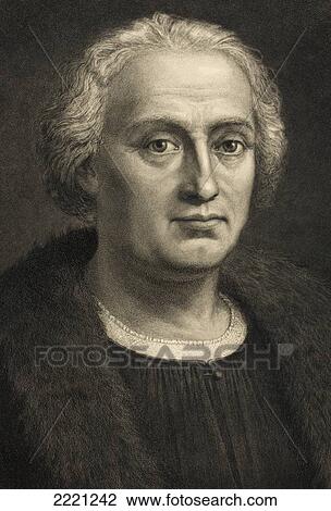 Stock Image - Christopher Columbus 1451-1506. Italian Born Spanish Financed Explorer Discoverer Of America. From A 19Th Century Print After A Work By Bartholomeo De Suardo. Fotosearch