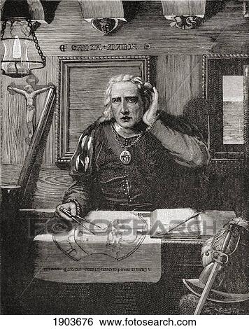 Stock Photograph - Christopher Columbus In His Cabin Hears That Land Has Been Sighted. Christopher Columbus C. 1451 To 1506. Italian Navigator, Colonizer And Explorer. From The Great Explorers Columbus And Vasco Da Gama.. Fotosearch